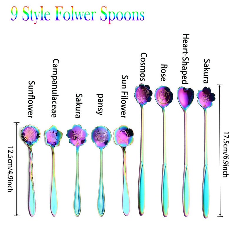 ESRISE 9 Pcs Flower Spoon Coffee Teaspoon Set, ESRISE Stainless Steel Tea Spoon for Tea Party Decorations (Multi) - Image 2